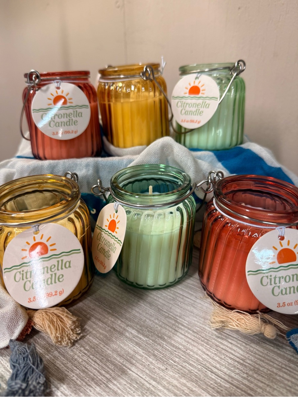 NWT 3.5oz Citronella Candle Glass Jar Set of 6 - Assorted Colors
